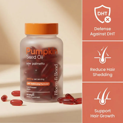 Bloom & Bond® Pumpkin Seed Oil with Saw Palmetto for Women [2000mg per Serving] - Cold-Pressed Organic Softgels for Healthy Hair & Scalp - Supports Fuller-Looking Hair - Plant-Based Supplement